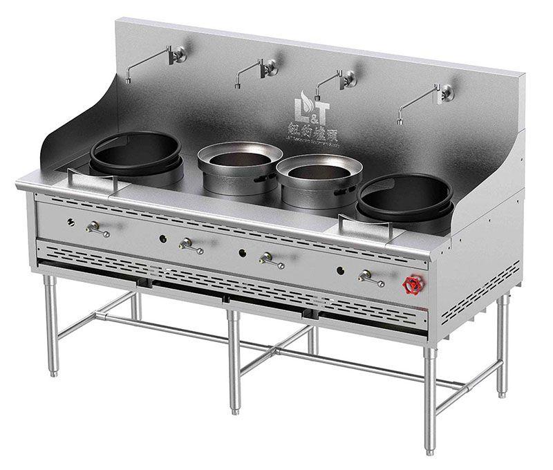 13"+13" Cast Iron Econ Wok Range with Stand Base+Two Soup Pots