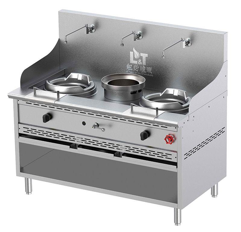 13"+13" Stainless Steel Econ Wok Range with Storage+Soup Pot