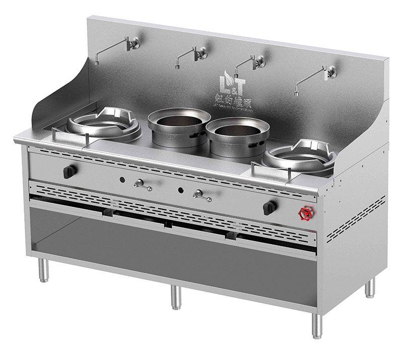 13"+13" Stainless Steel Econ Wok Range with Storage+Two Soup Pots