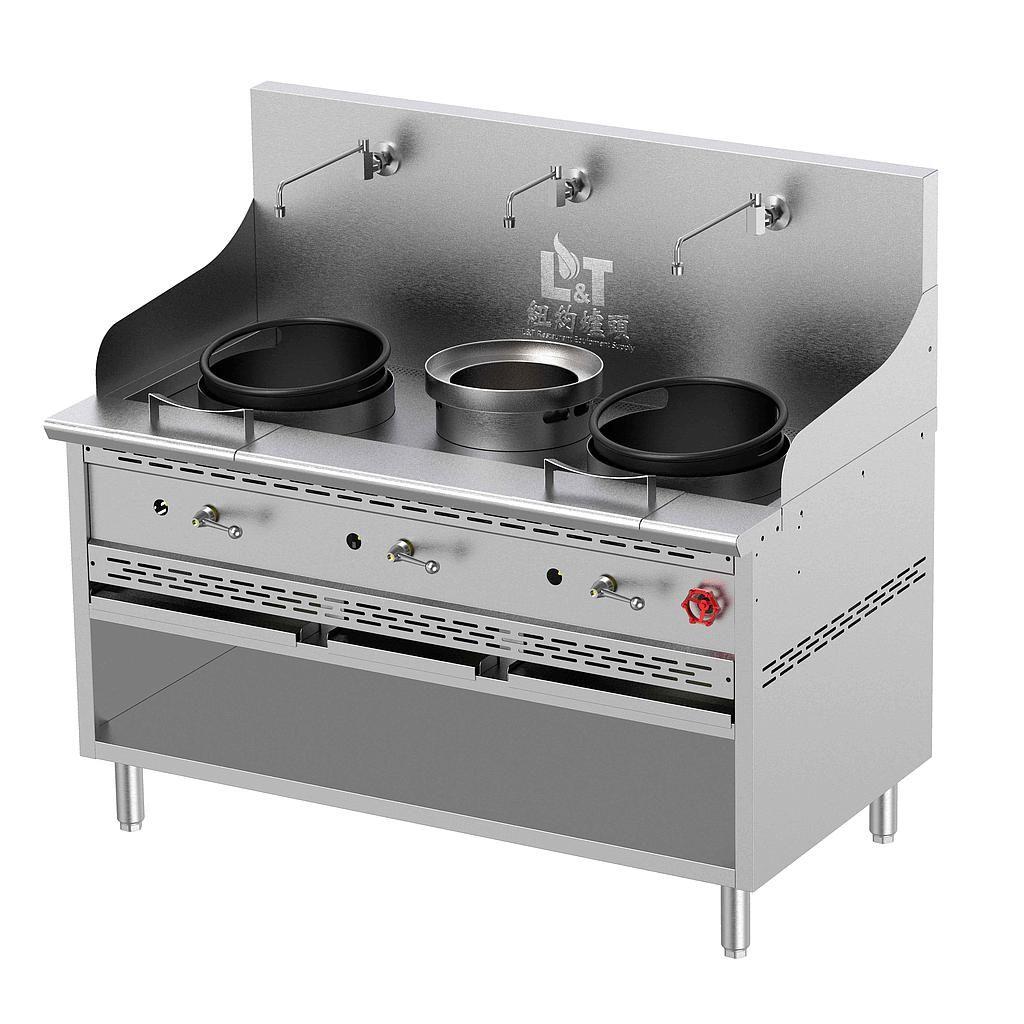 13"+13" Cast Iron Econ Wok Range with Open Storage+Soup Pot