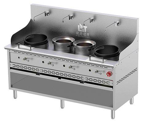 13"+13" Cast Iron Econ Wok Range with Open Storage+Two Soup Pots