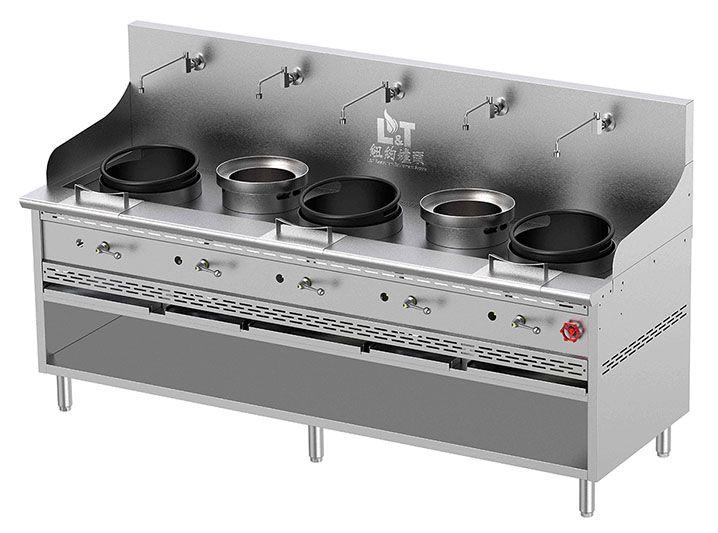 13"+13"+13" Cast Iron Econ Wok Range with Open Storage+Two Soup Pots