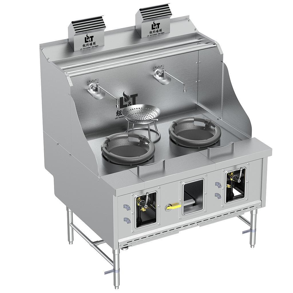 12"-12" Standard Panda Steel Chamber Wok Range with Flue, 2 Burners