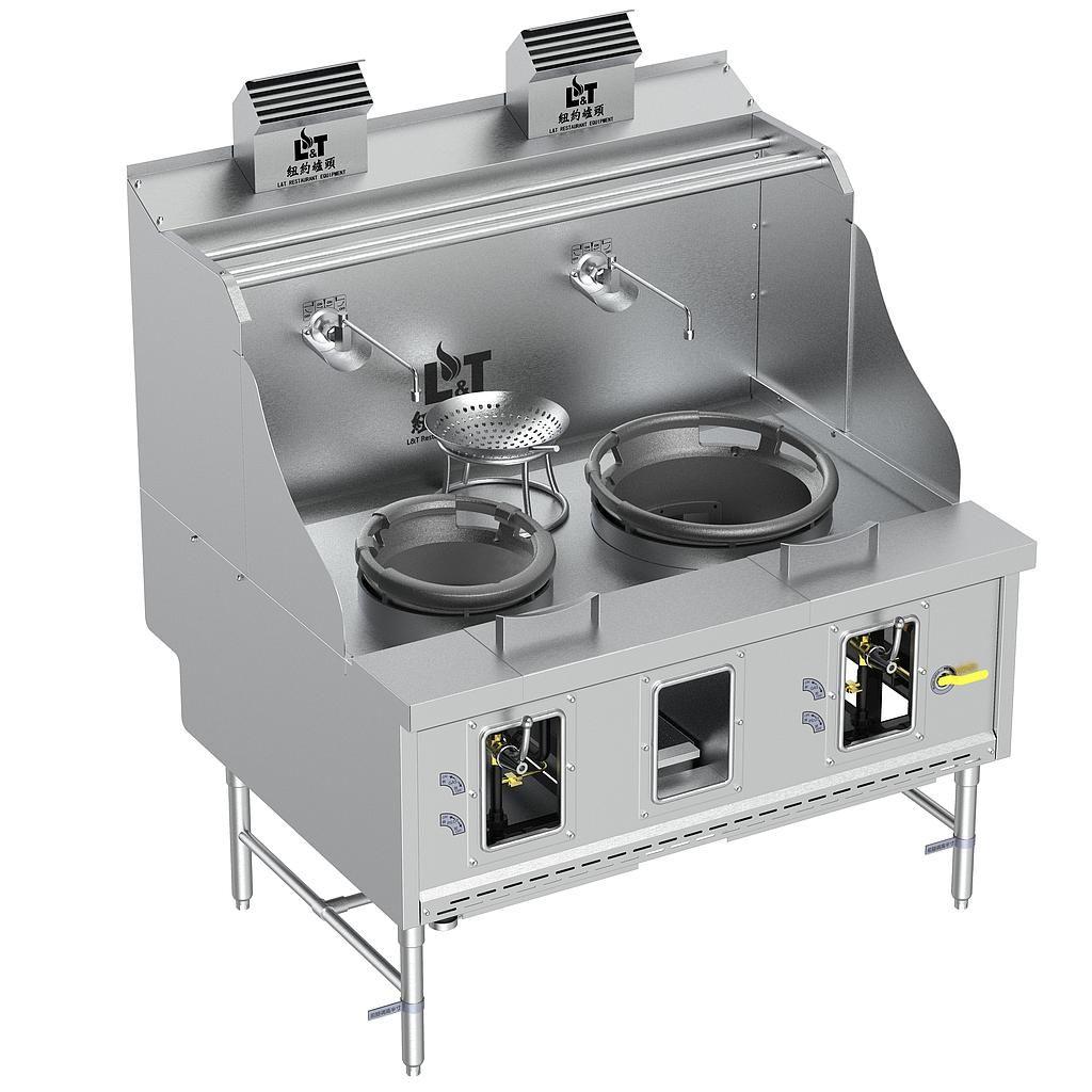 12"-17" Standard Panda Steel Chamber Wok Range with Flue, 2 Burners