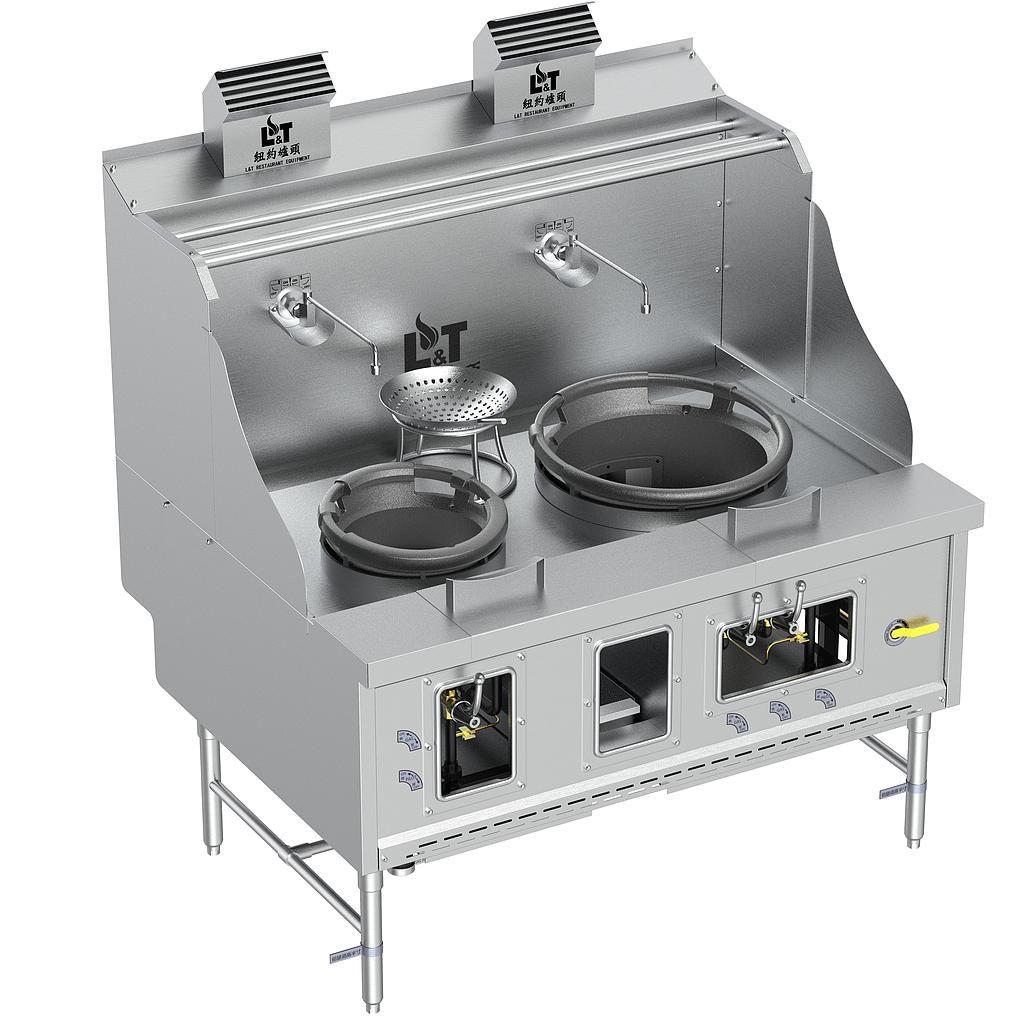 12"-20" Standard Panda Steel Chamber Wok Range with Flue, 2 Burners
