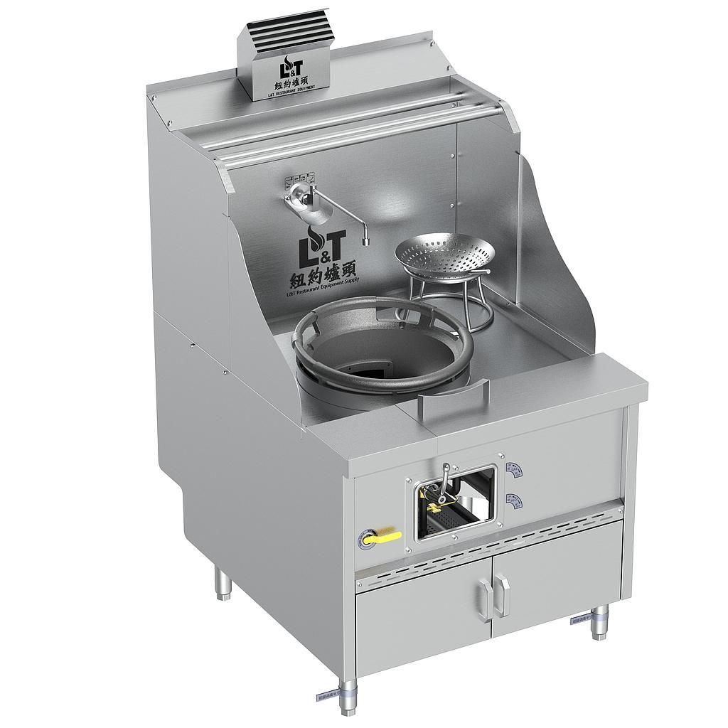 17" Standard Panda Steel Chamber Cabinet-Base Wok Range with Flue, Single Burner