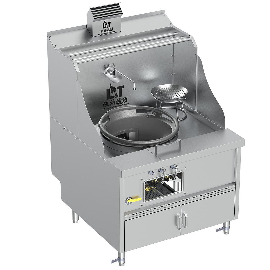22" Standard Panda Steel Chamber Cabinet-Base Wok Range with Flue, Single Burner