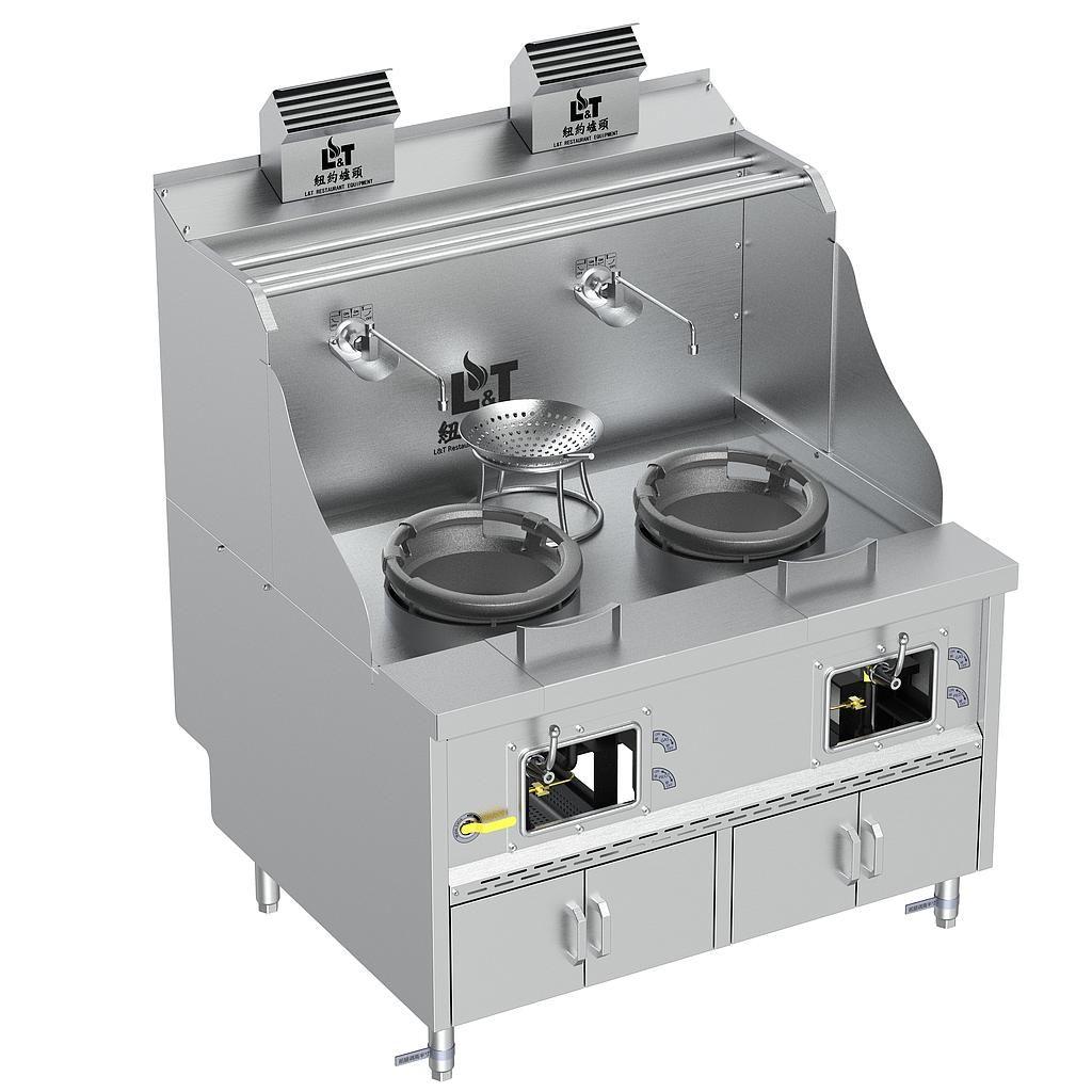 12"-12" Standard Panda Steel Chamber Cabinet-Base Wok Range with Flue, 2 Burners