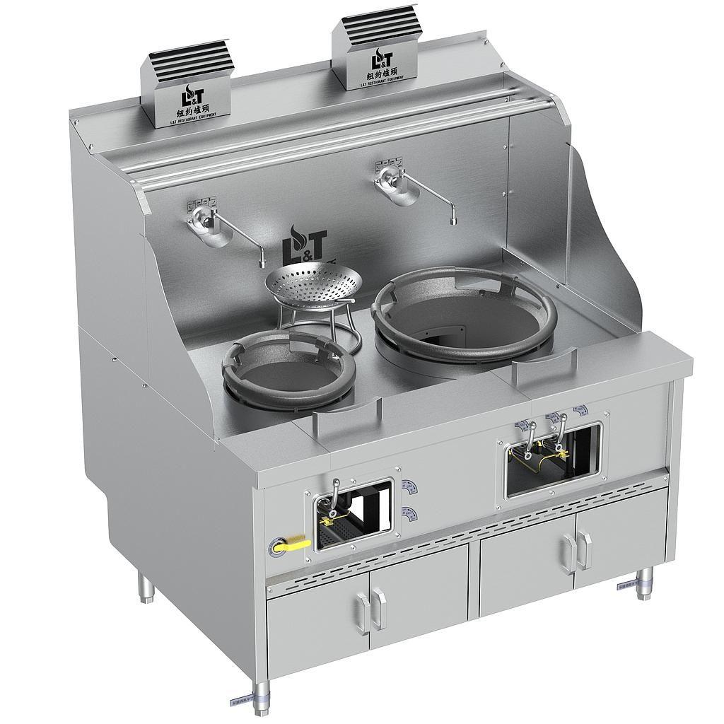 12"-20" Standard Panda Steel Chamber Cabinet-Base Wok Range with Flue, 2 Burners