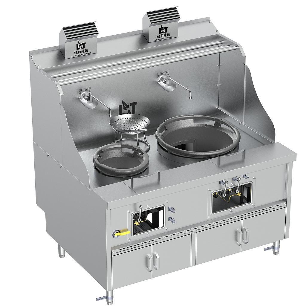 12"-22" Standard Panda Steel Chamber Cabinet-Base Wok Range with Flue, 2 Burners