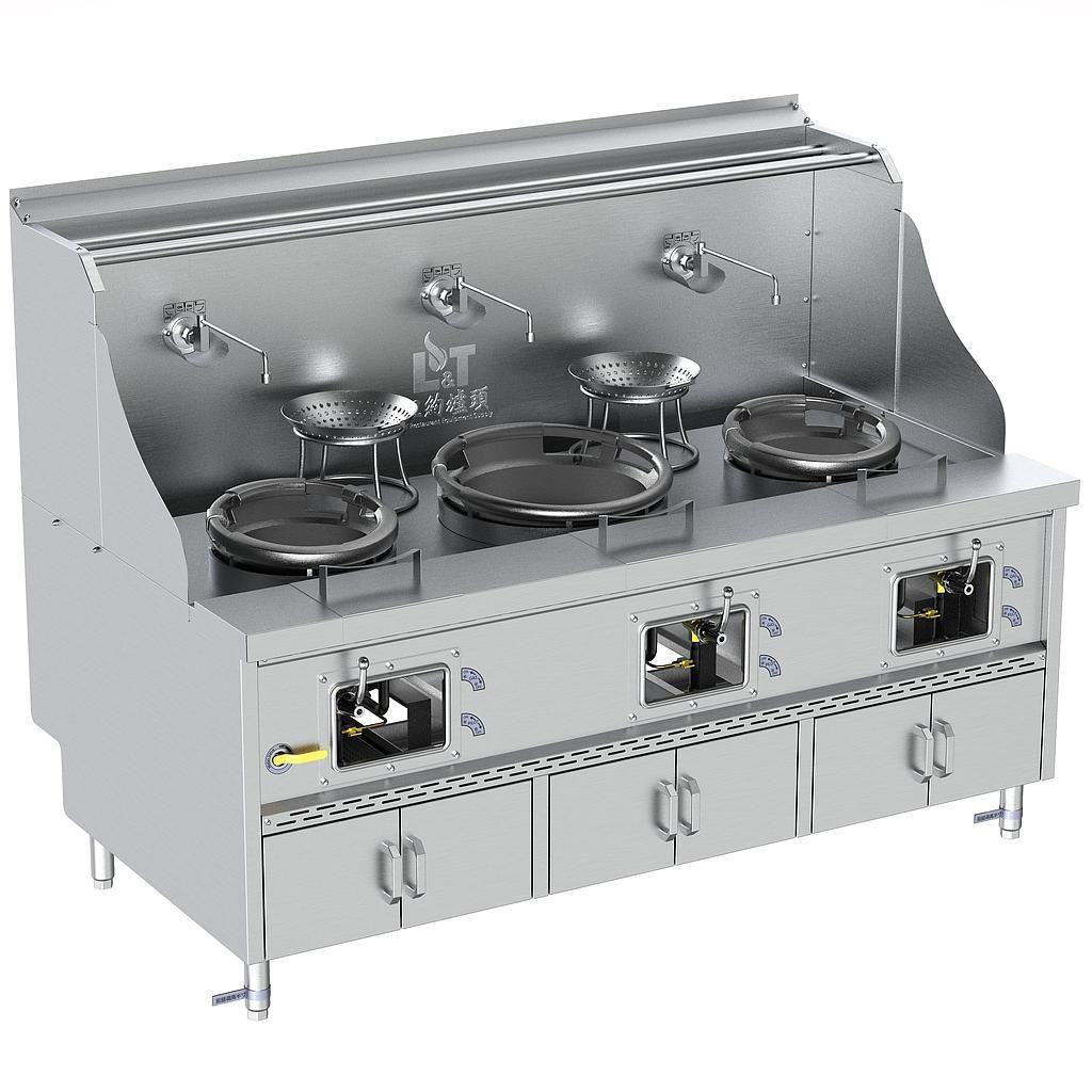 12"-17"-12" Standard Panda Steel Chamber Cabinet-Base Wok Range without Flue, 3 Burners