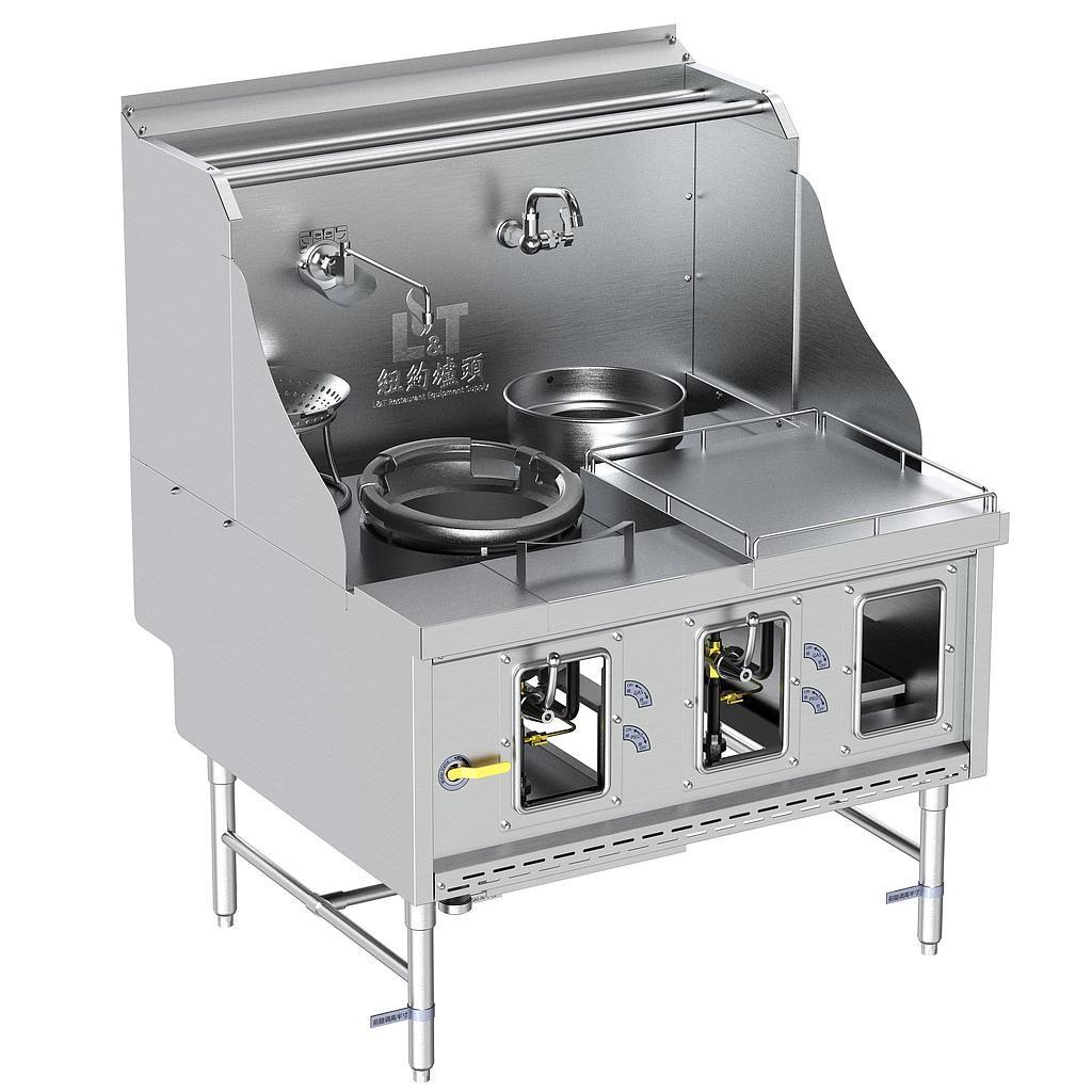 12"-1 Standard Stainless Steel Panda Steel Chamber Wok Range without Flue, 1 Wok Burner + 1 Warming Pot