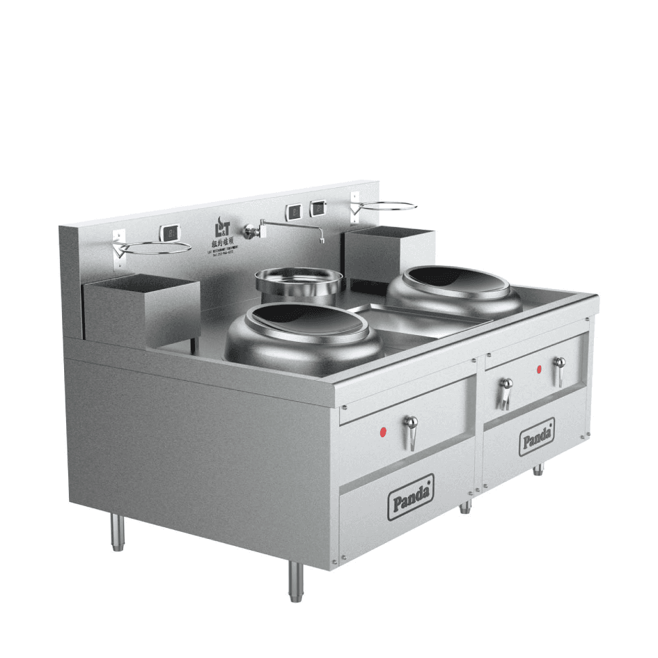 Commercial Hong Kong Style Induction Wok Range Double Burners with Soup Pot