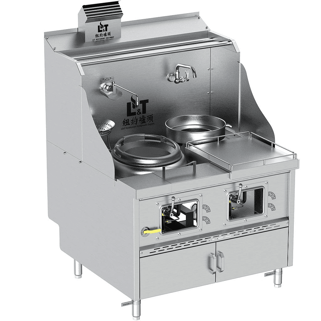 13"-1 Panda curved steel bladder (with smoke passage) standard cabinet type stainless steel single frying and single tail stove