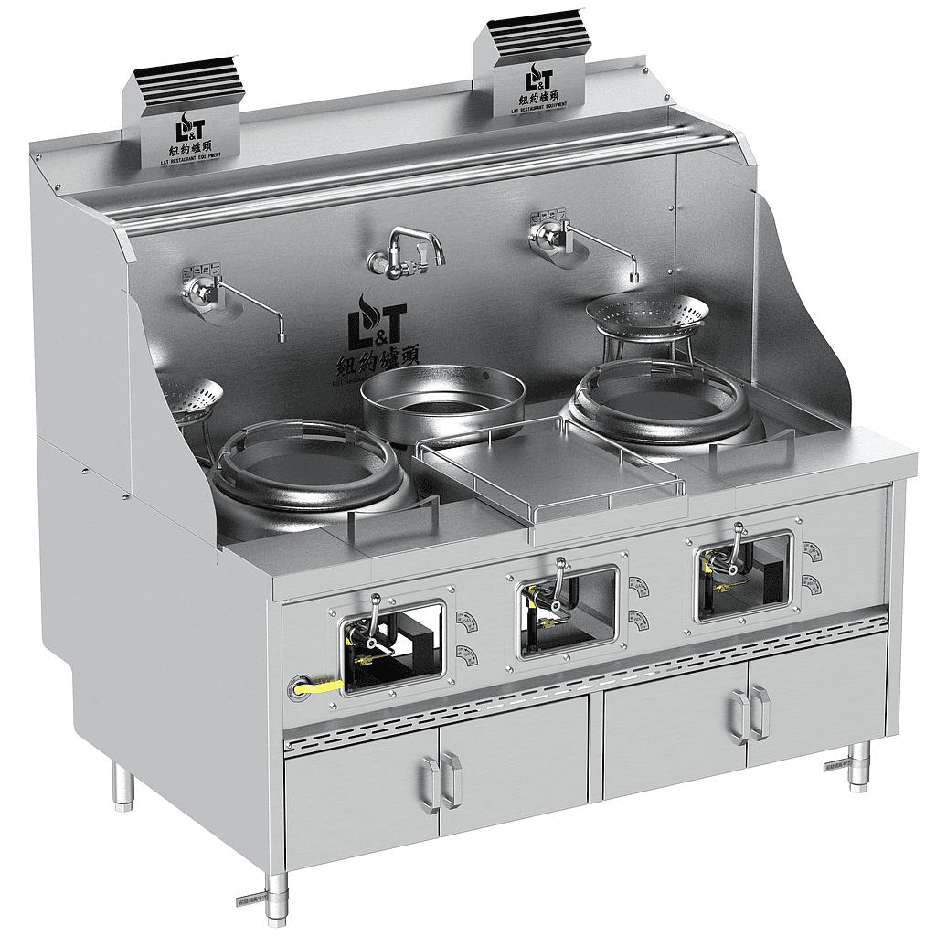 13"-13"-1 Panda curved steel bladder (with smoke passage) standard cabinet type stainless steel double frying single tail stove