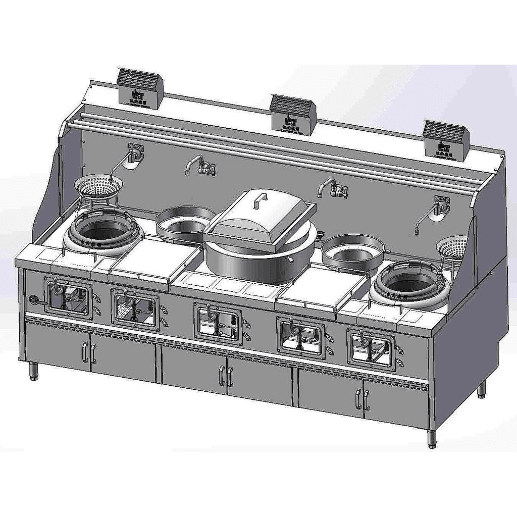 13"-13"-2 Panda curved steel bladder (with smoke pass) double fried double tail, rice roll pot, standard cabinet stainless steel frying stove