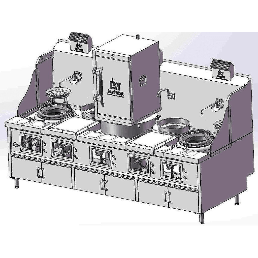 13"-13"-2 Panda curved steel bladder (with smoke vent) double frying and double tail, steaming cabinet, standard cabinet type stainless steel frying stove