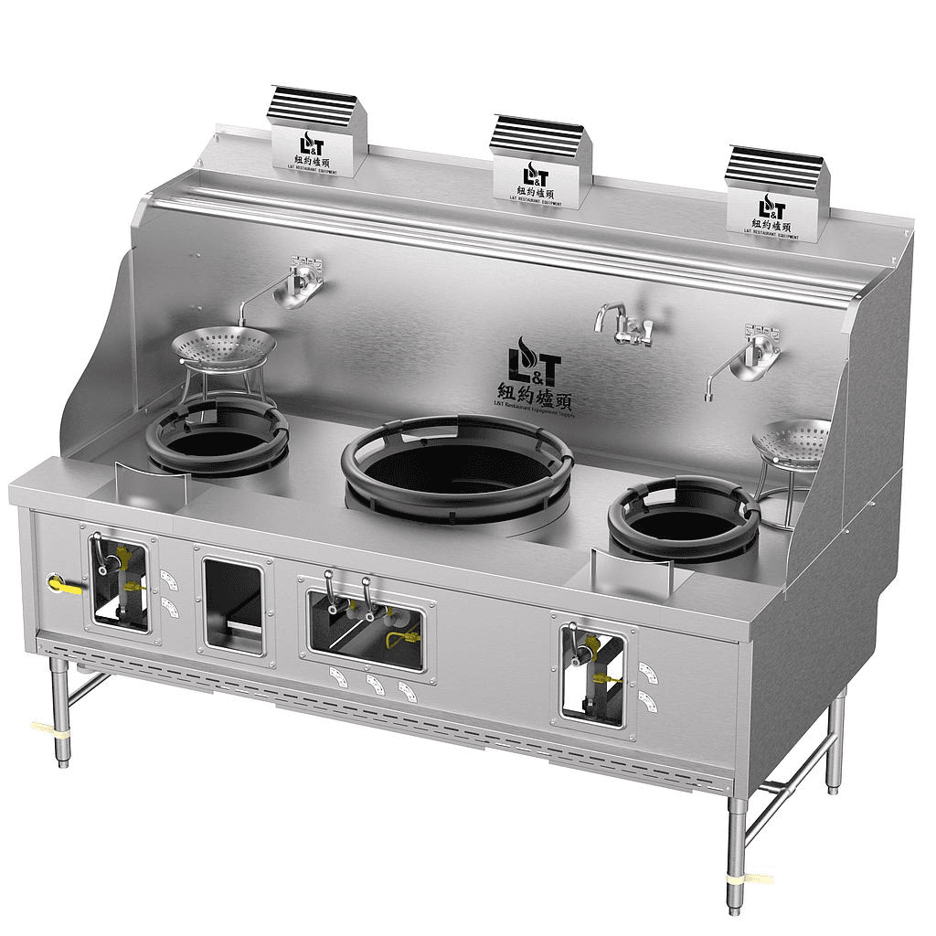 12"-22"-12" Panda steel bladder (with smoke vent) standard stainless steel three-burner stove
