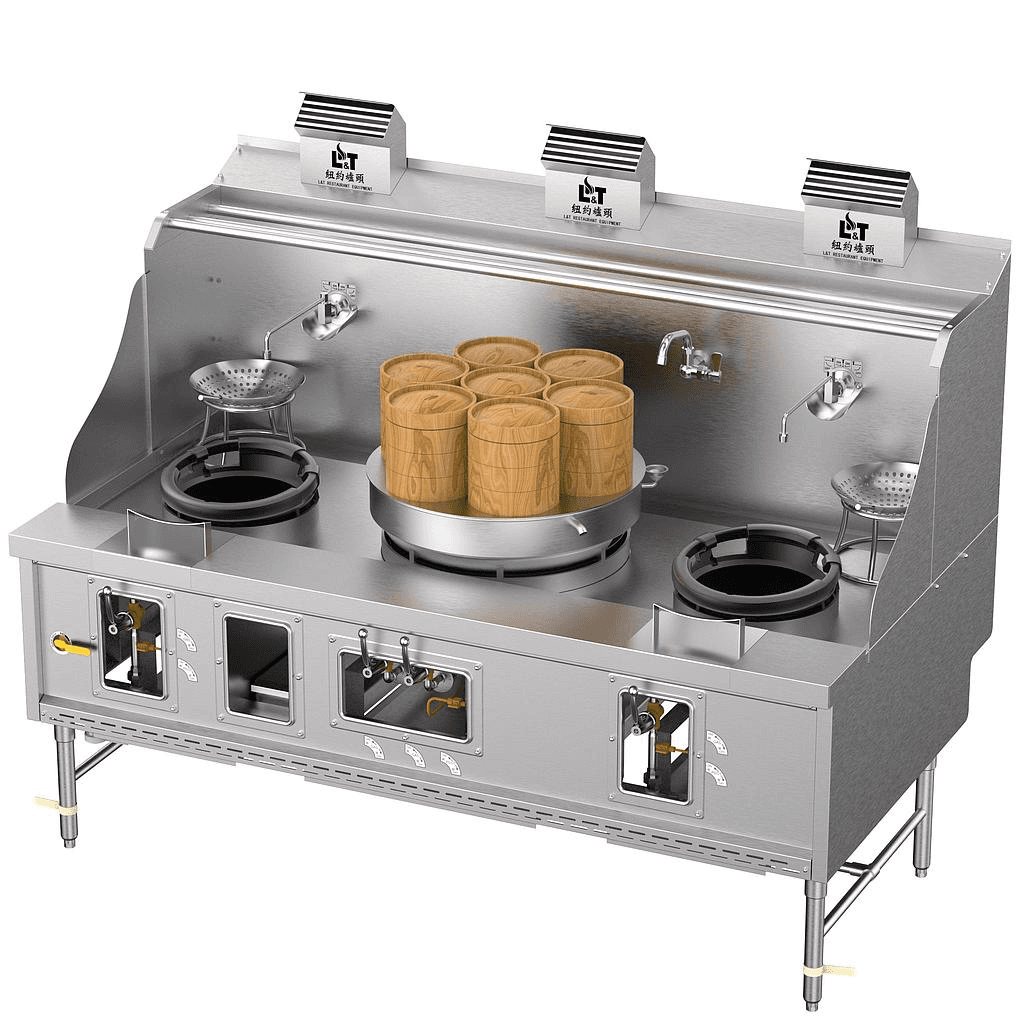 12"-22"-12" Panda steel bladder (with smoke vent) steamer bag, double stir-fry, soup, porridge multifunctional standard stainless steel three-burner stove