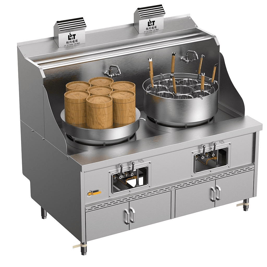 22"-22" Panda steel bladder (with smoke vent) multi-functional standard cabinet-type stainless steel double-eye stove for steaming, cooking noodles, soup and porridge