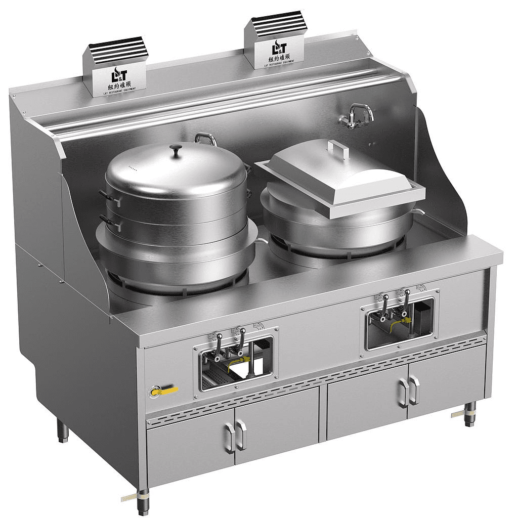 22"-22" Panda steel bladder (with smoke) multi-functional standard cabinet-type stainless steel double-eye oven for steamed buns, rice rolls, soup and porridge
