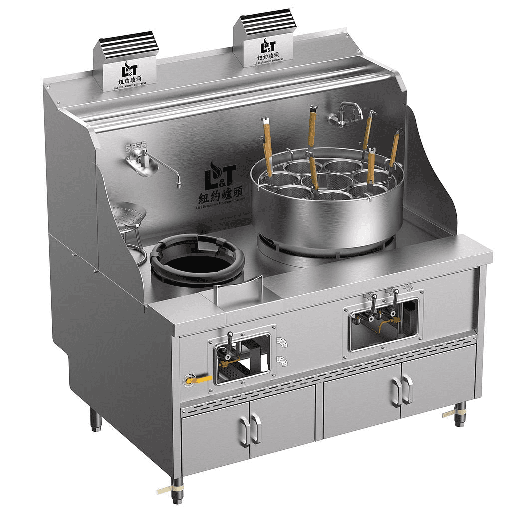 12"-22" Panda steel bladder (with smoke) multi-functional standard cabinet-type stainless steel double-eye stove for frying, cooking noodles, soup and porridge