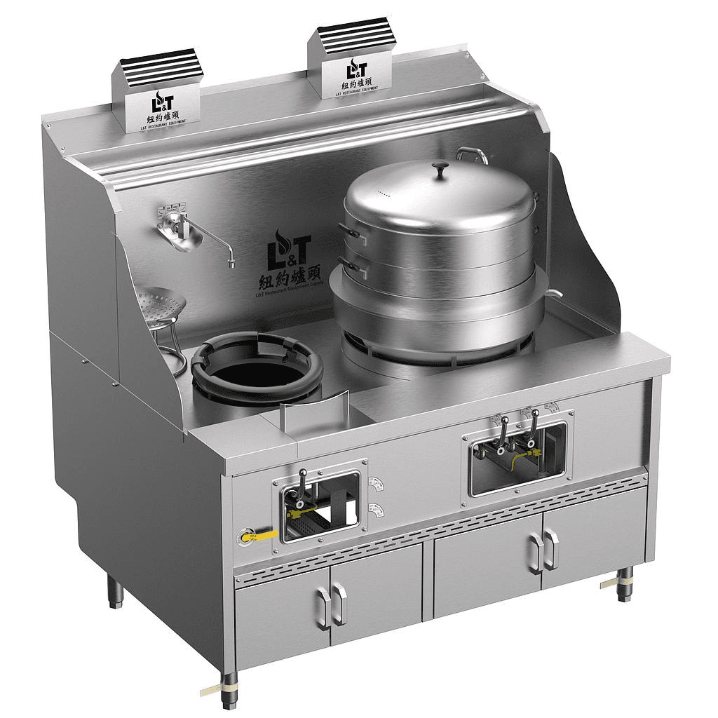 12"-22" Panda steel bladder (with smoke vent) multi-functional standard cabinet-type stainless steel double-eye oven for steaming buns, stir-frying, soup and porridge