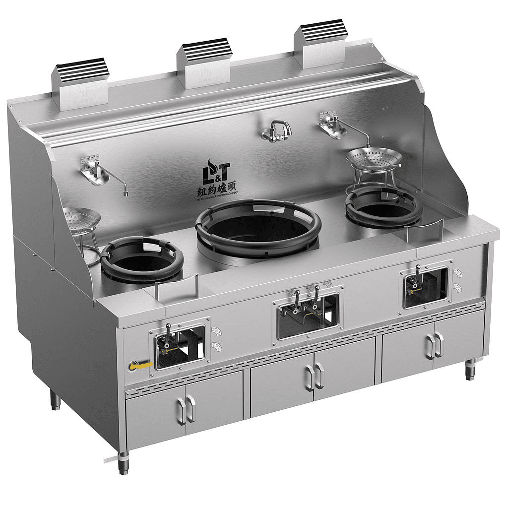 12"-22"-12" Panda steel bladder (with smoke vent) standard cabinet type stainless steel three-burner stove