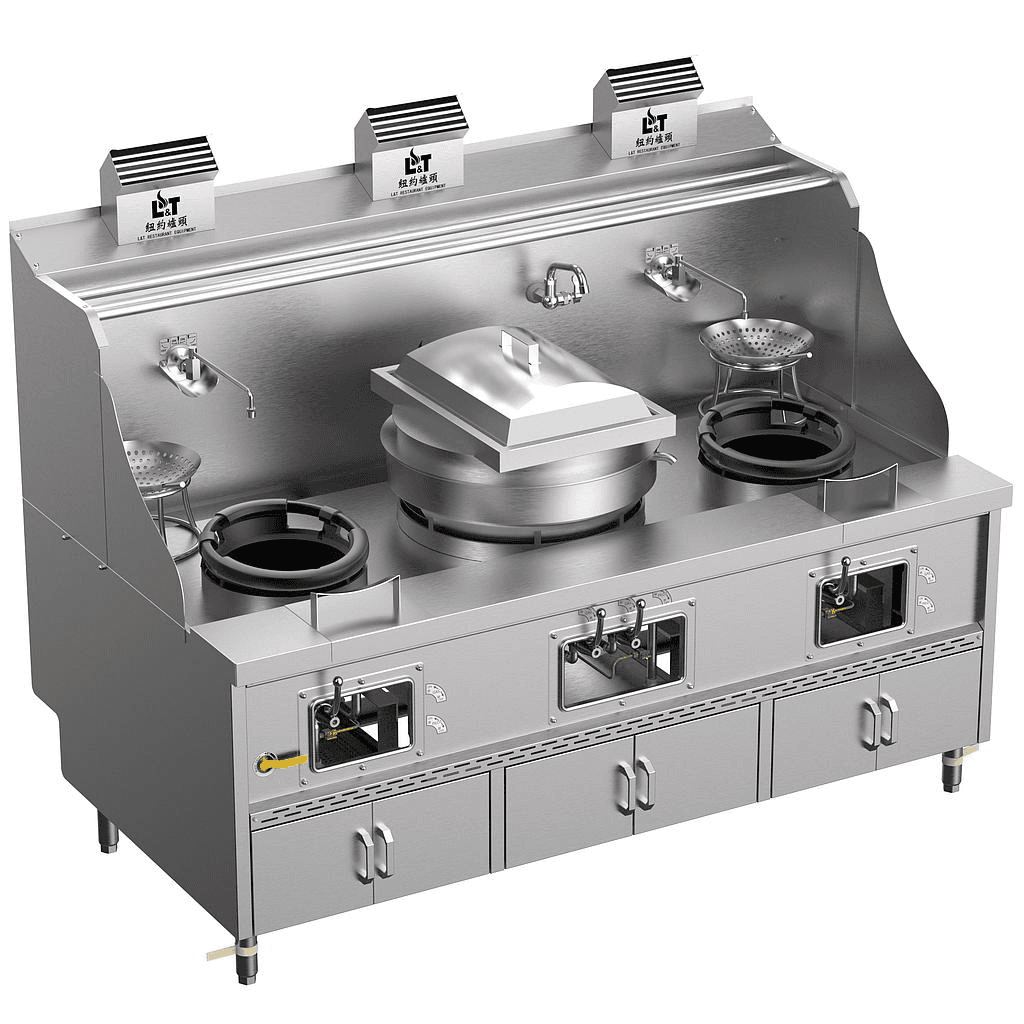 12"-22" Panda steel bladder (youyantong) rice rolls, double stir-fry, soup, porridge multifunctional standard cabinet type stainless steel three-burner stove
