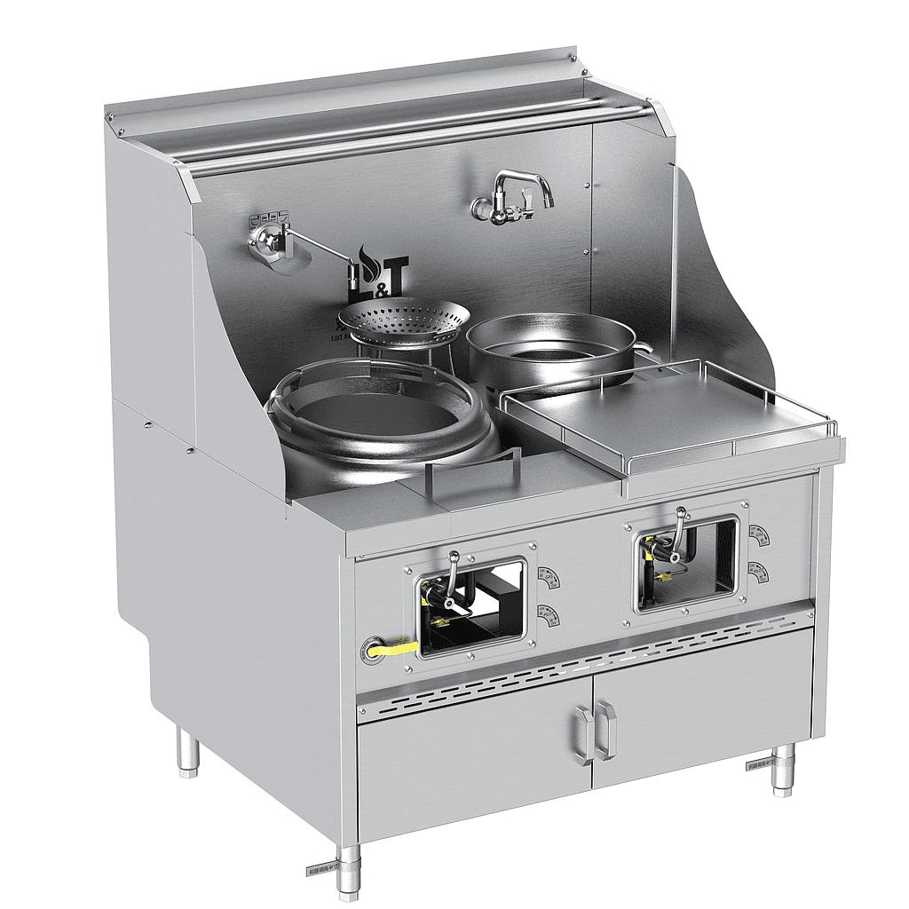 15"-1 Panda curved steel bladder (smokeless) standard cabinet type stainless steel single frying single tail stove
