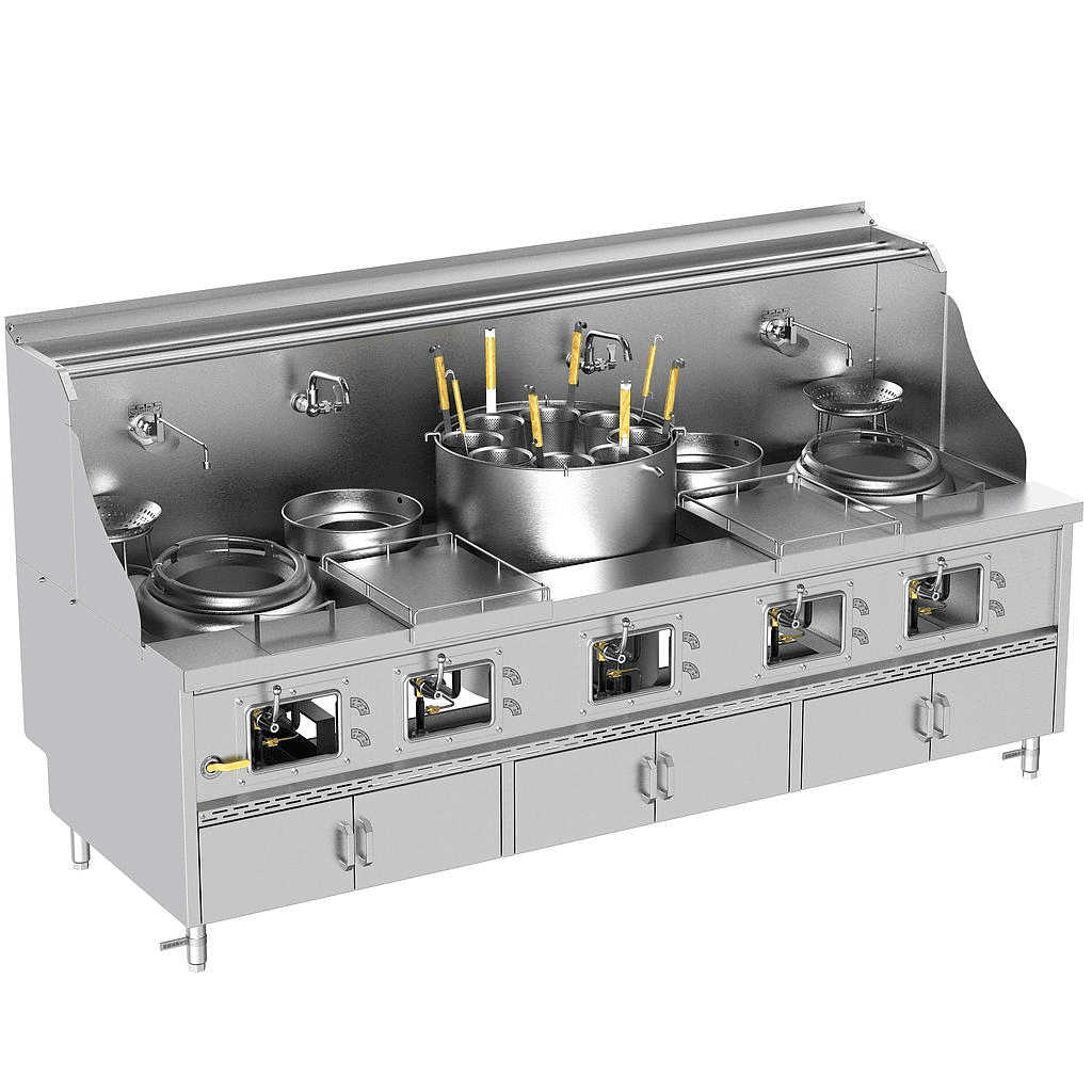 13"-22"-13-2 Panda curved steel bladder (smoke-free) standard cabinet type stainless steel double stir-fry double tail, soup pot, wok