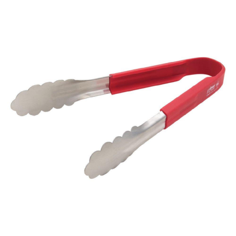 Winco UTSH-9R 9 Inch Stainless Steel Utility Tongs with Red Silicone Handle