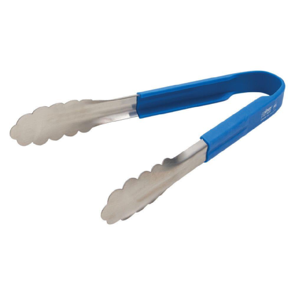 Winco UTSH-9B 9 Inch Utility Tongs with Blue Silicone Handle Stainless Steel