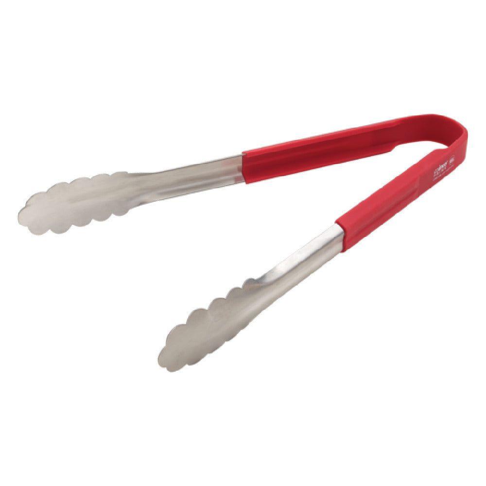 Winco UTSH-12R 12 Inch Utility Tongs Red Silicone Handle Stainless Steel
