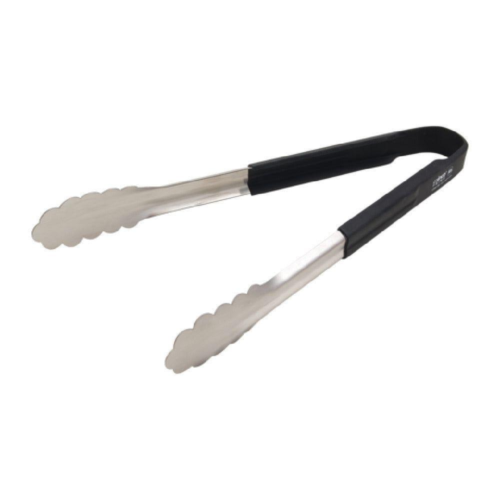 Winco UTSH-12K 12 Inch Utility Tongs with Black Silicone Handle Stainless Steel