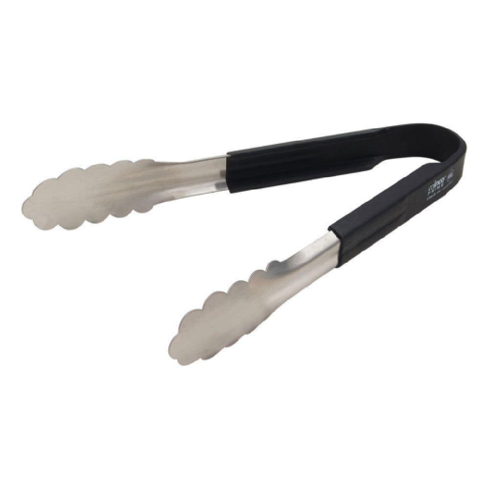 Winco UTSH-9K 9 Inch Utility Tongs with Black Silicone Handle Stainless Steel