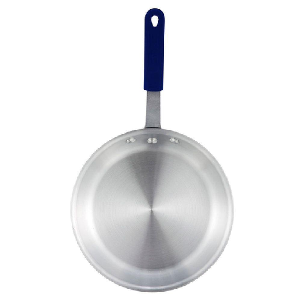 Winco AFP-8A-H 8 Inch Fry Pan Riveted Handle Blue Silicone Sleeve Aluminum