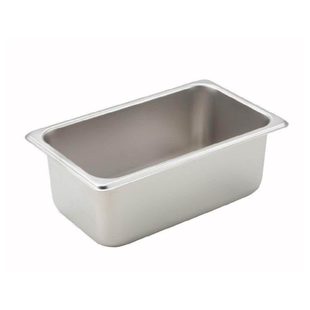Winco SPQ4 10 Inch Steam Table Pan 1/4 Size 25 Gauge with Straight Sides Stainless Steel