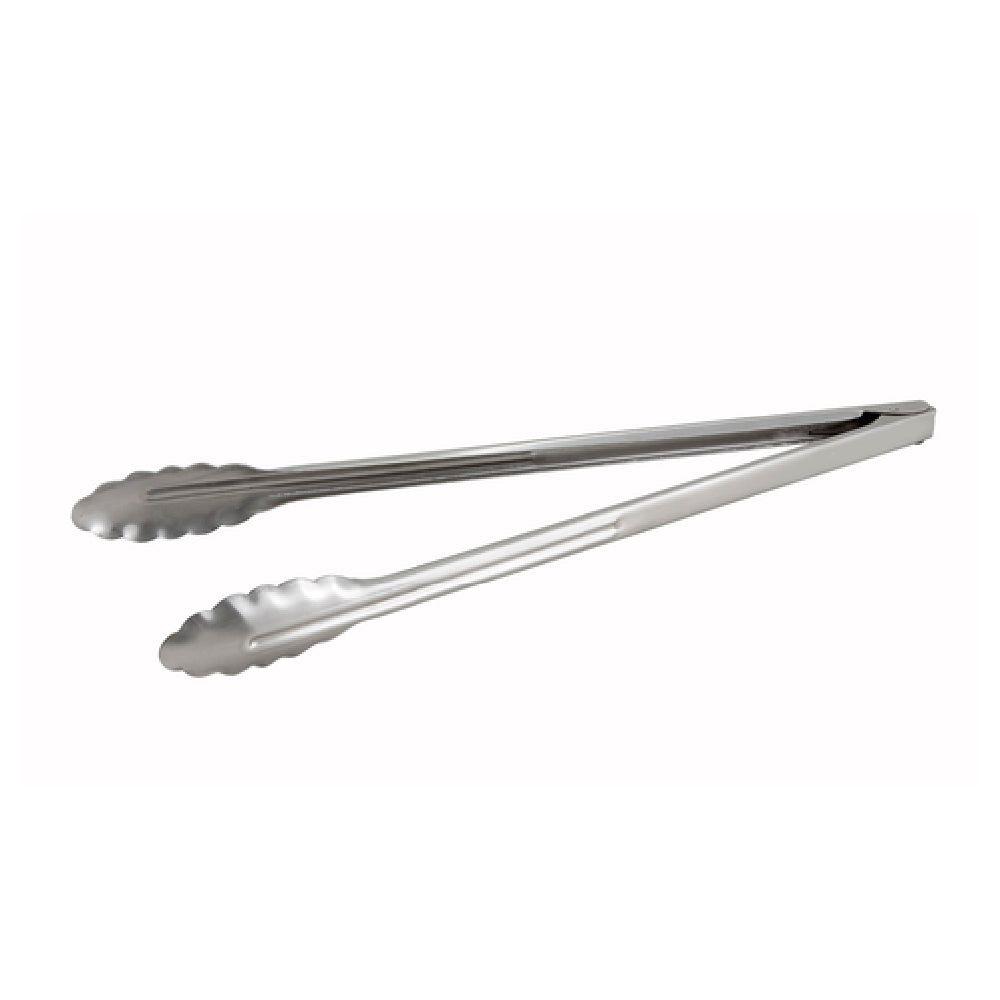 Winco UT-16 16 Inch Utility Tongs Coiled Spring Scalloped Edge Stainless Steel