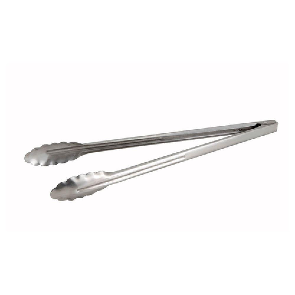 Winco UT-16HT 16 Inch Utility Tongs with Scalloped Edge Heavyweight Stainless Steel