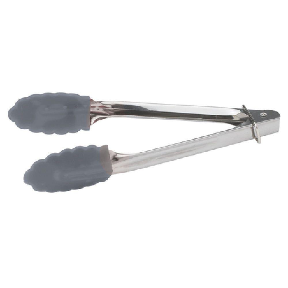 Winco UT-7K 7 Inch Utility Tongs Locking Ring with Non-Slip Silicone Tips Stainless Steel