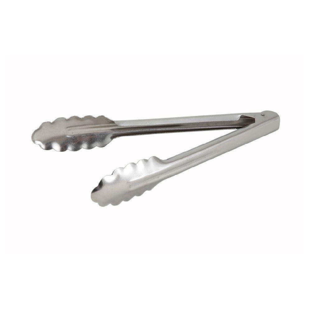 Winco UT-9 9 Inch Utility Tongs Coiled Spring Scalloped Edge Heavyweight Stainless Steel