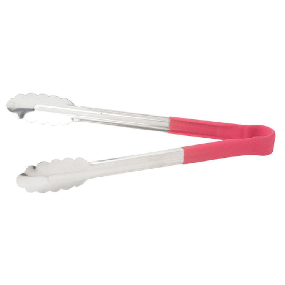Winco UT-9HP-R 9 Inch Utility Tongs for Cold Food Service Red Stainless Steel