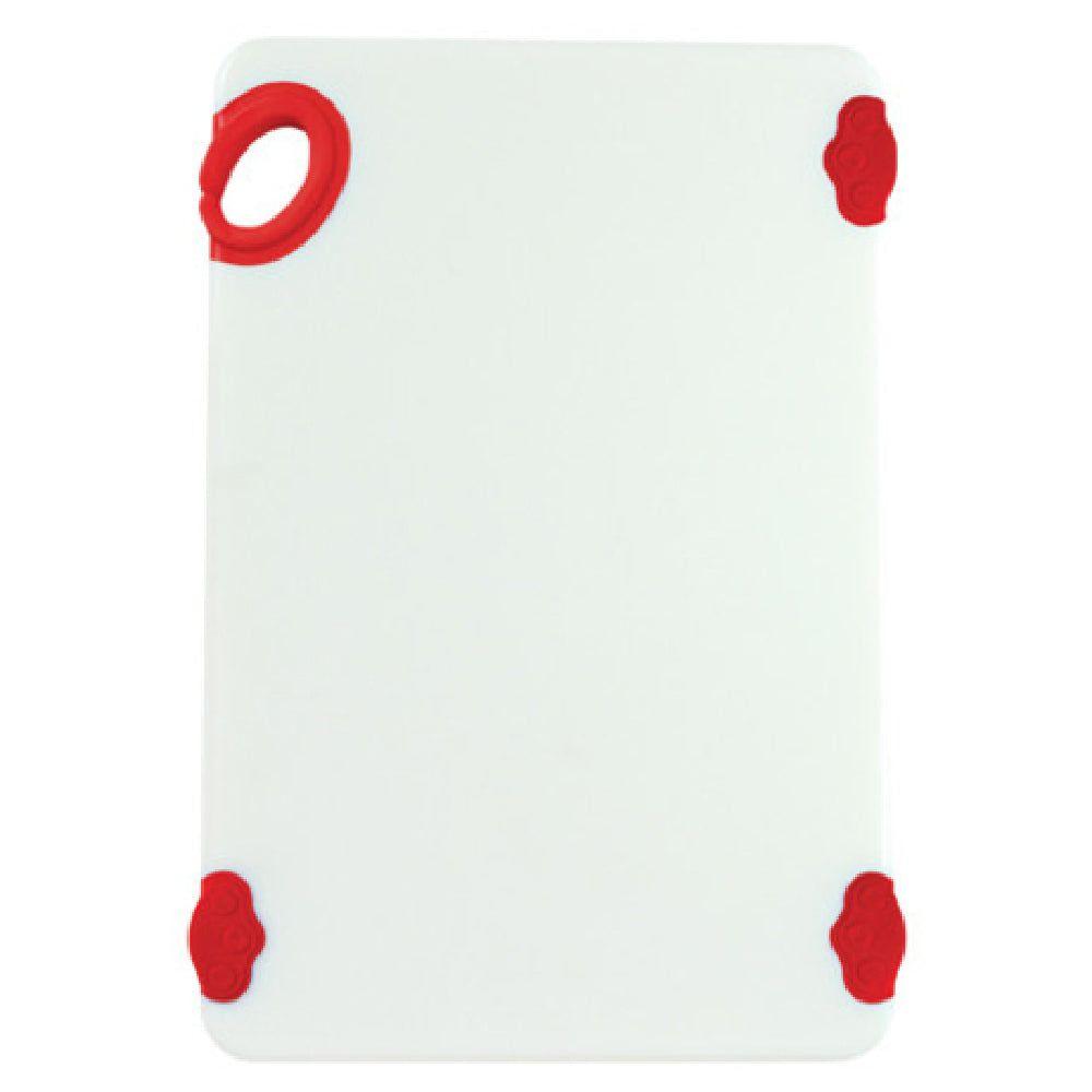 Winco CBN-1218RD 12 Inch Rectangular Cutting Board with Rubber Grip Hook Red Co-polymer