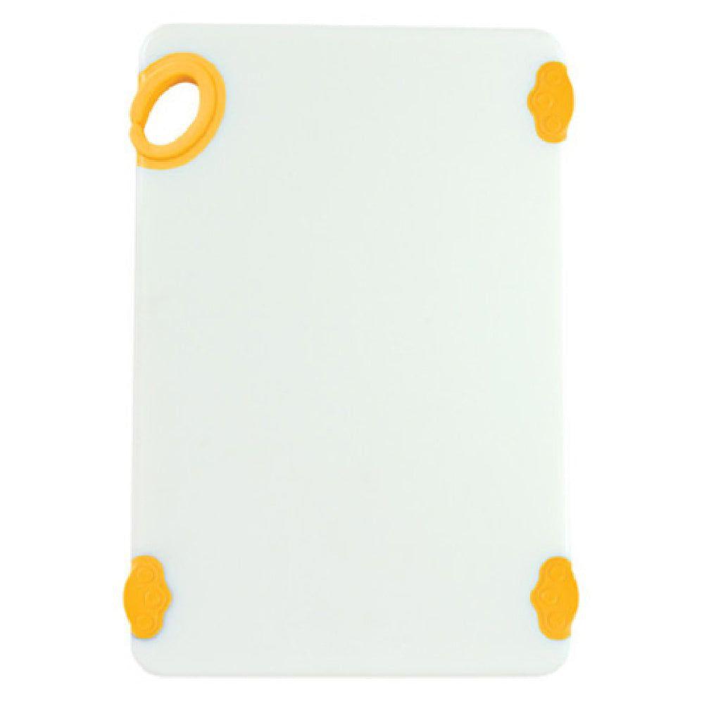 Winco CBN-1218YL 12 Inch Cutting Board Rectangular with Rubber Grip Hook Yellow Co-polymer