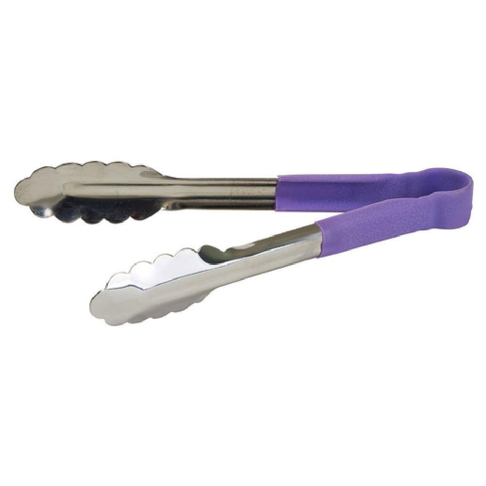 Winco UTPH-9P 9 Inch Utility Tongs Allergen Free Non-slip Purple Stainless Steel