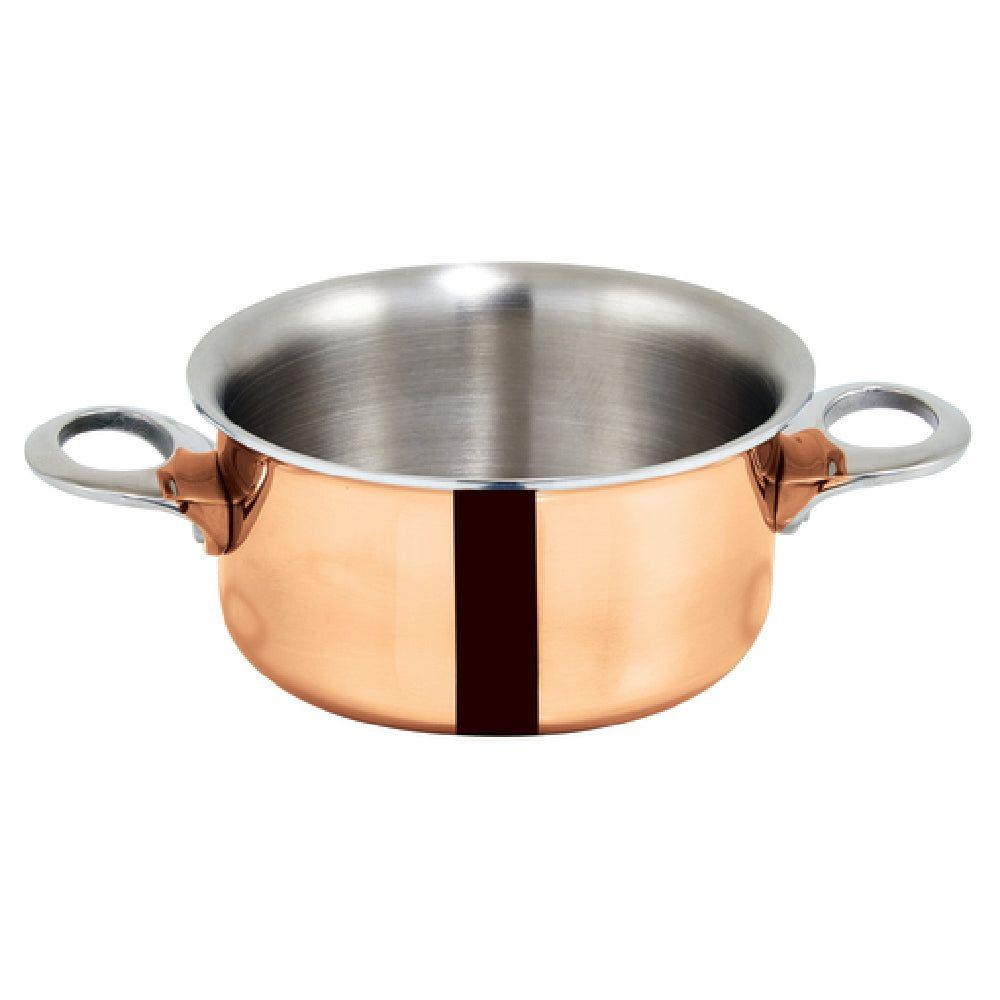 Winco DCCR-3C 15 Oz Mini Casserole Round Induction Ready Copper Plated Stainless Steel