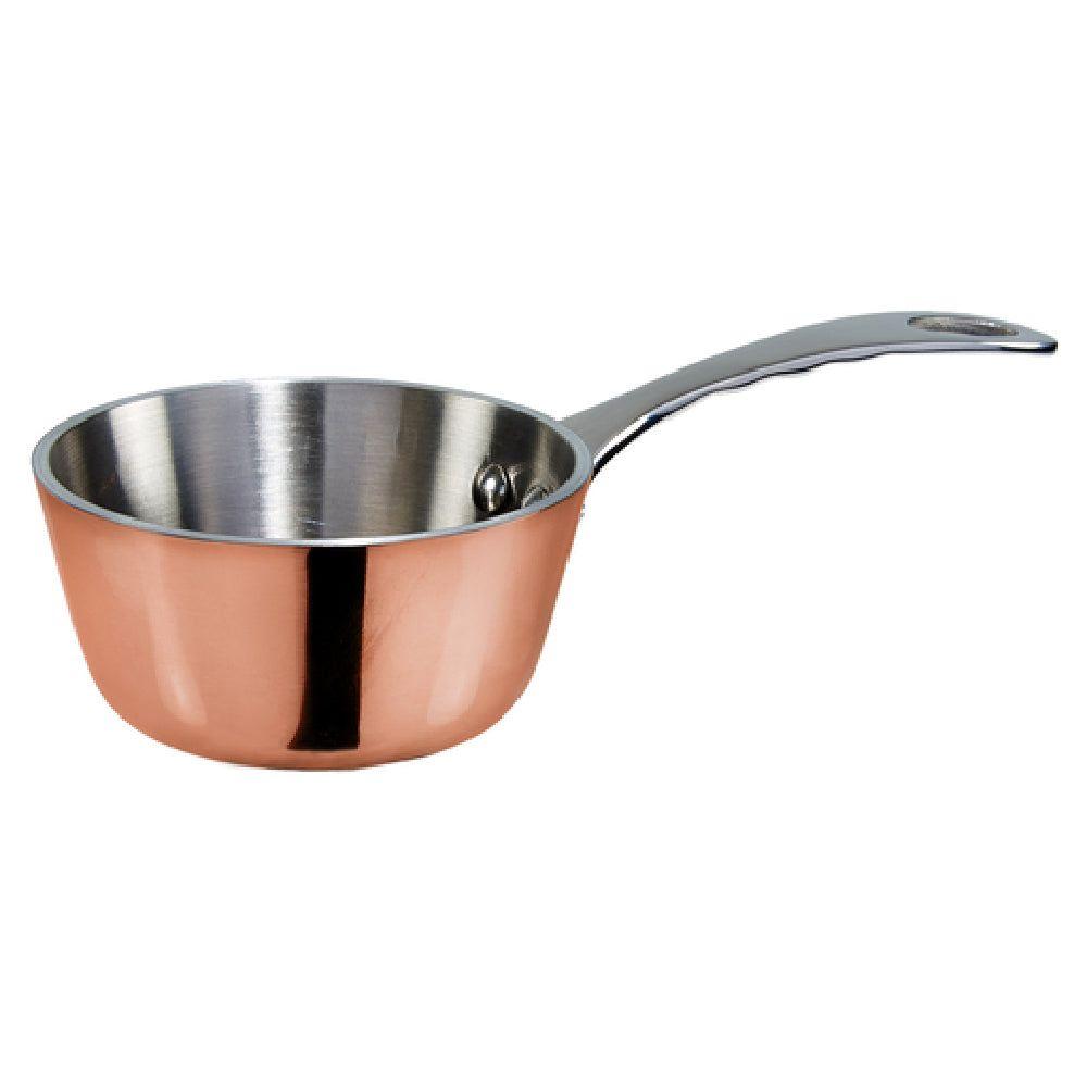 Winco DCSC-3C 5 Oz Mini Saucier Round Induction Ready Riveted Handle Tri-Ply Aluminum Stainless Steel Copper Plated