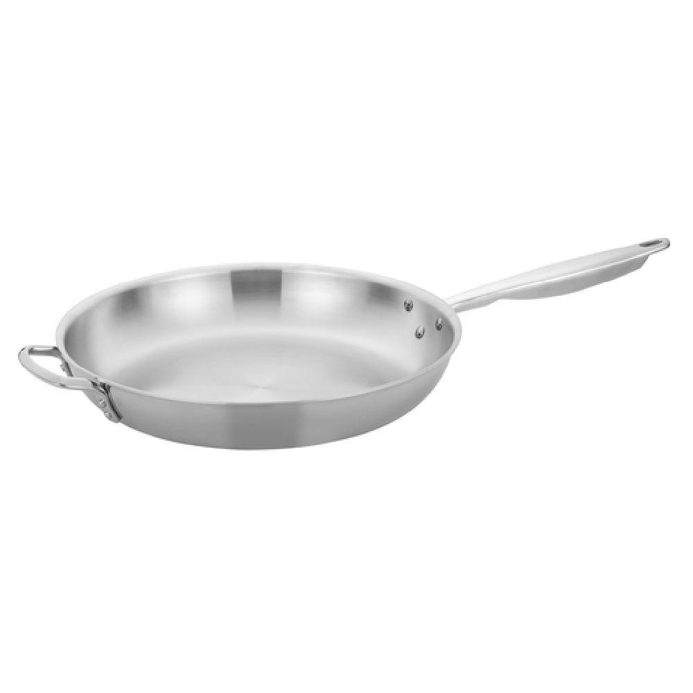 Winco TGFP-14 14 Inch Diameter Induction-Ready Fry Pan Riveted Handle Aluminum Core Stainless Steel with Helper Handle