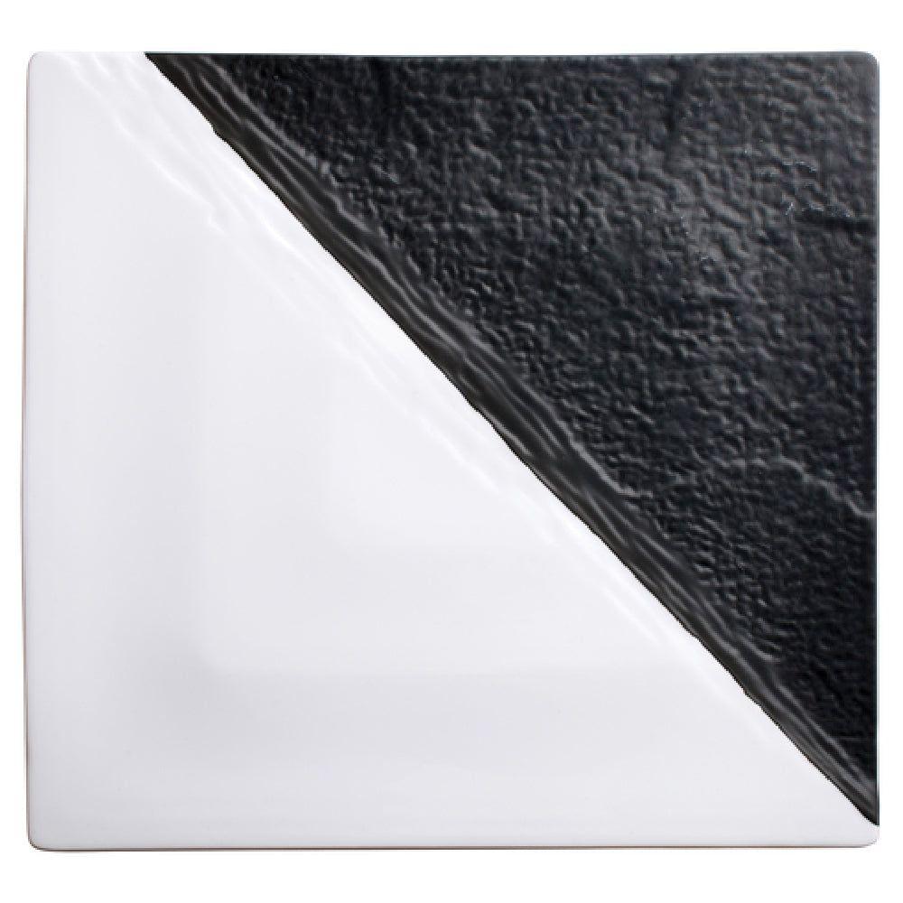 Winco WDP023-205 13 Inch Square Platter Dishwasher Safe Porcelain Black and White